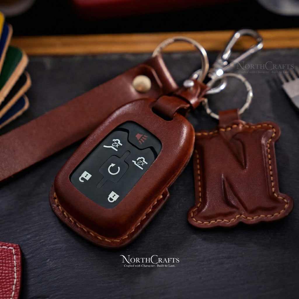 Leather Key Fob Cover for GMC Yukon Sierra Canyon Chevrolet Tahoe Suburban Silverado Colorado | NorthCrafts