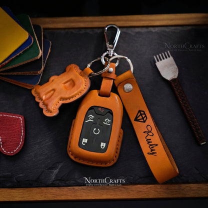 Leather Key Fob Cover for GMC Yukon Sierra Canyon Chevrolet Tahoe Suburban Silverado Colorado | NorthCrafts