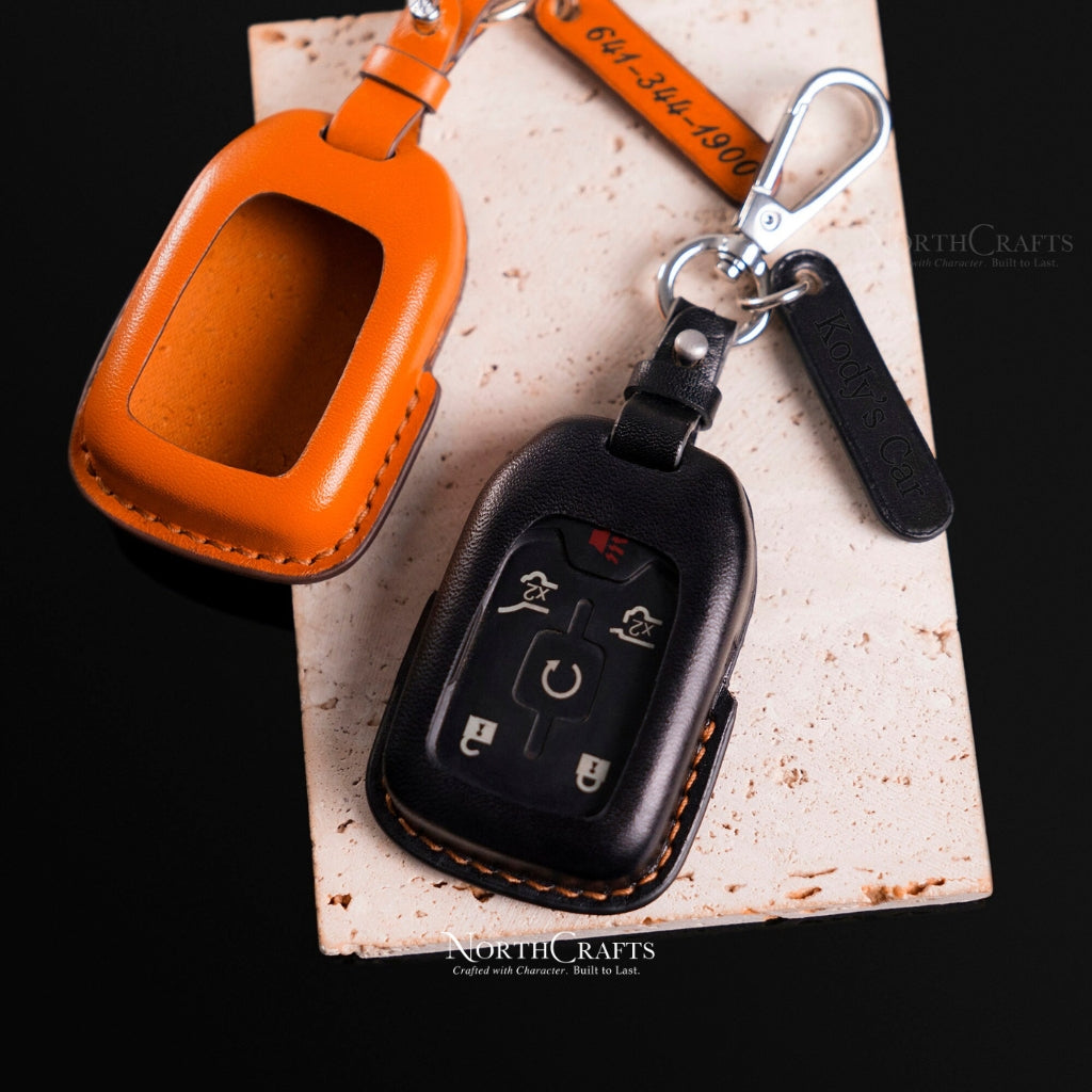 Leather Key Fob Cover for GMC Yukon Sierra Canyon Chevrolet Tahoe Suburban Silverado Colorado | NorthCrafts