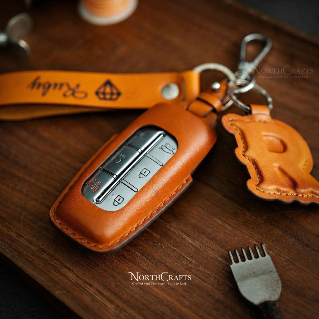 Leather Key Fob Cover for Genesis G70 G80 G90 GV70 GV80 GV60 | NorthCrafts