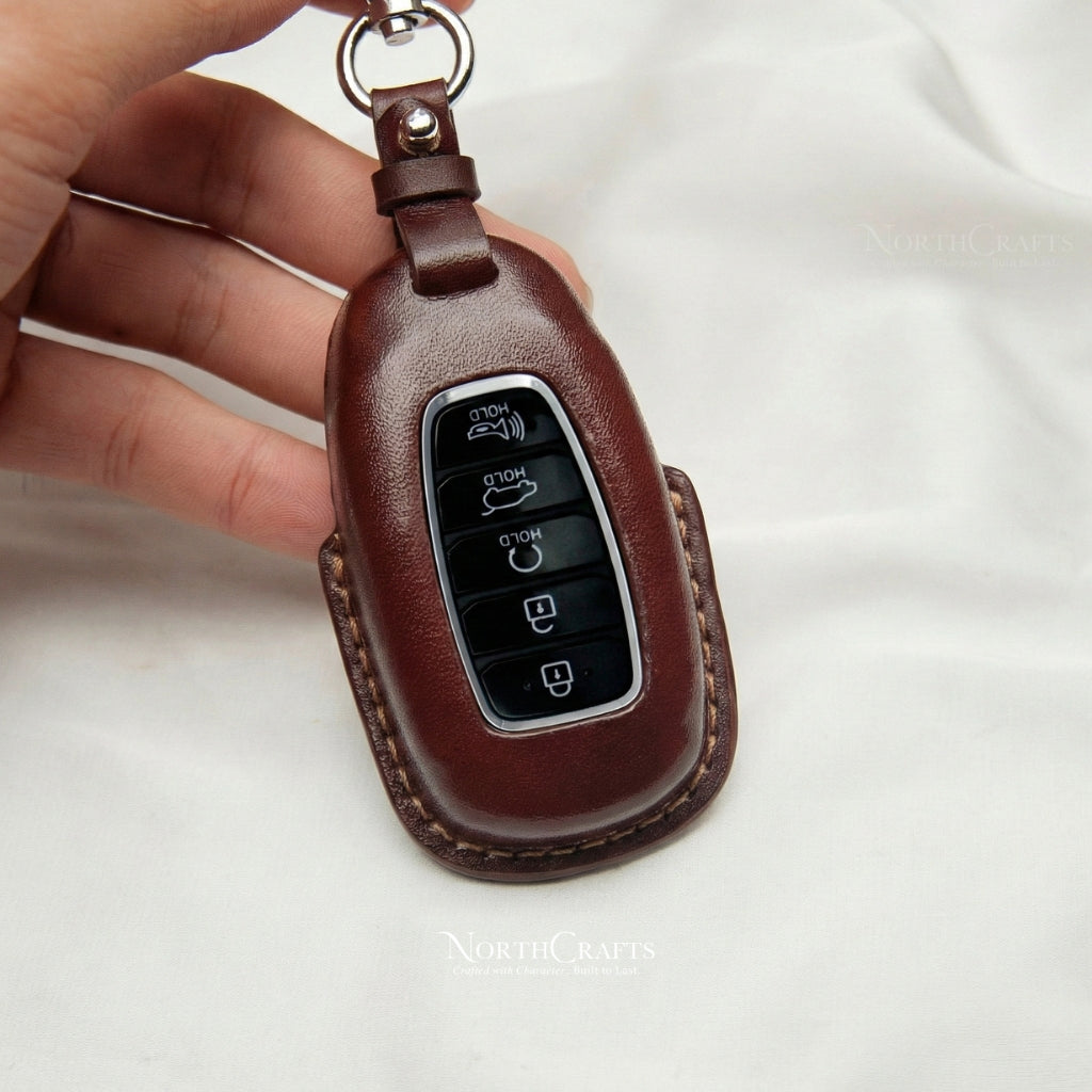 Leather Key Fob Cover for Hyundai Elantra GT, Veloster, Kona, Venue, Santa Fe & Palisade – Personalized Handmade – NorthCrafts | NorthCrafts