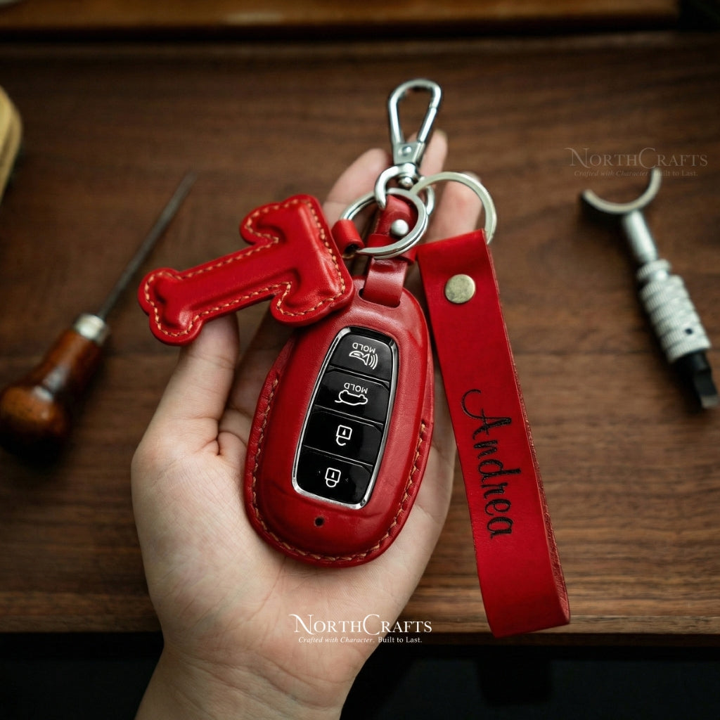 Leather Key Fob Cover for Hyundai Elantra GT, Veloster, Kona, Venue, Santa Fe & Palisade – Personalized Handmade – NorthCrafts | NorthCrafts