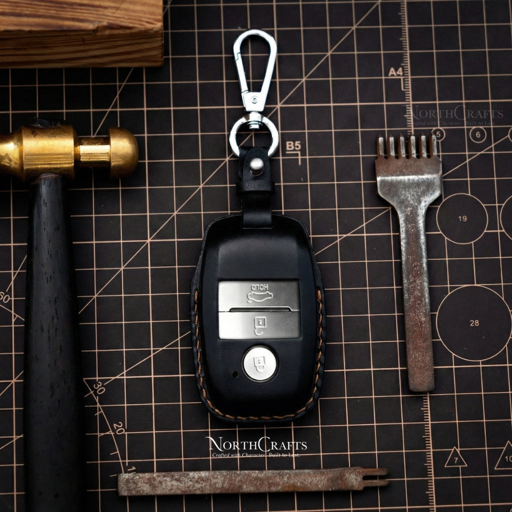 Leather Key Fob Cover for Hyundai Kia 2020-2024 Models | NorthCrafts