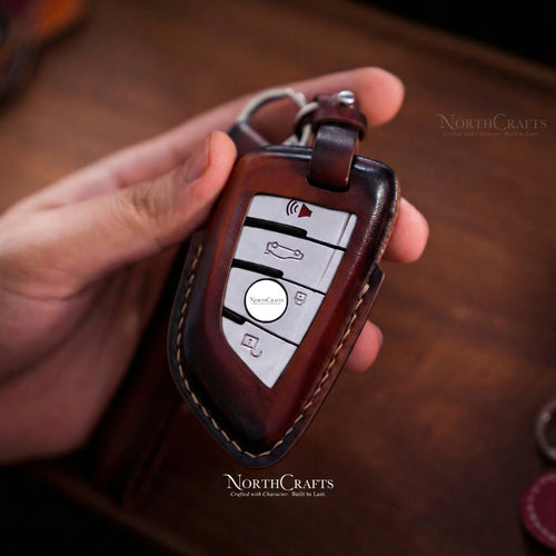 Leather Key Fob Cover with Strap and Initial Charm for BMW X1, X2, X3, X5, X6 & 7 Series – Personalized Handmade – NorthCrafts | NorthCrafts