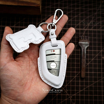Leather Key Fob Cover with Strap and Initial Charm for BMW X1, X2, X3, X5, X6 & 7 Series – Personalized Handmade – NorthCrafts | NorthCrafts