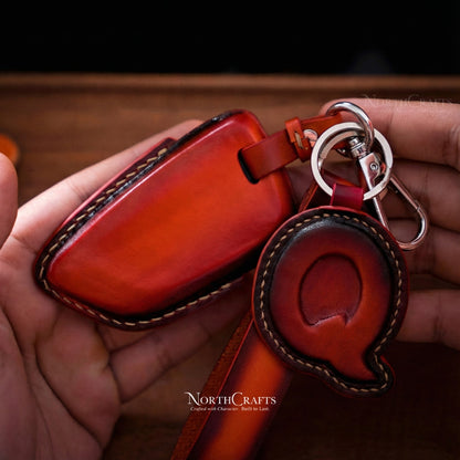 Leather Key Fob Cover with Strap and Initial Charm for BMW X1, X2, X3, X5, X6 & 7 Series – Personalized Handmade – NorthCrafts | NorthCrafts