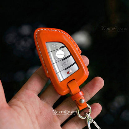 Leather Key Fob Cover with Strap and Initial Charm for BMW X1, X2, X3, X5, X6 & 7 Series – Personalized Handmade – NorthCrafts | NorthCrafts