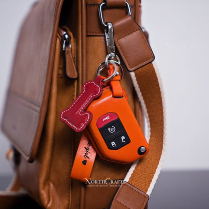 Leather Key Fob Cover with Strap and Initial Charm for Wrangler JL, JLU & Rubicon – Personalized Handmade – NorthCrafts | NorthCrafts