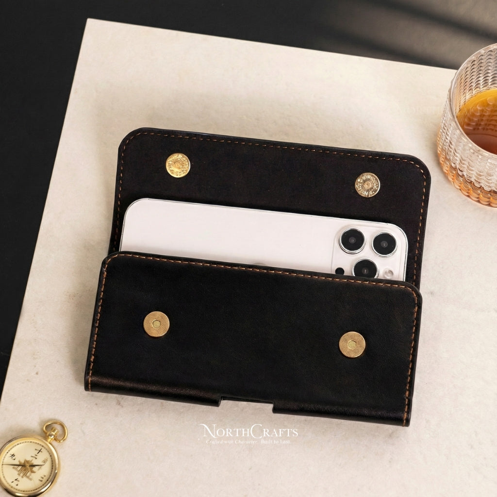 Personalized Handcrafted Leather Phone Pouch with Belt Loop for iPhone 17 Series  & iPhone 15 Series, iPhone 16 Series – NorthCrafts