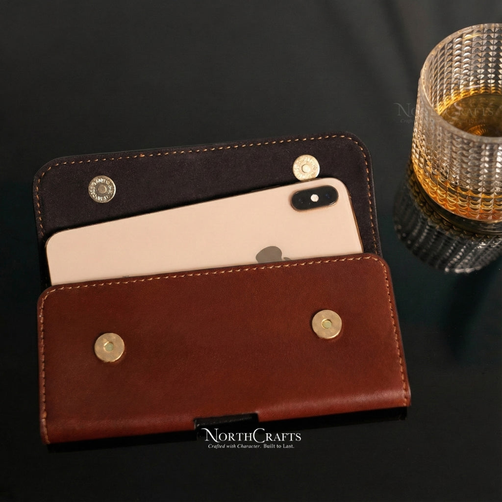 Personalized Handcrafted Leather Phone Pouch with Belt Loop for iPhone 17 Series  & iPhone 15 Series, iPhone 16 Series – NorthCrafts