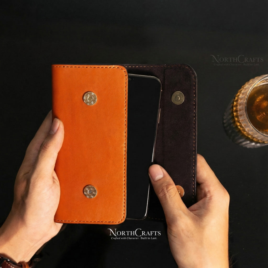 Personalized Handcrafted Leather Phone Pouch with Belt Loop for iPhone 17 Series  & iPhone 15 Series, iPhone 16 Series – NorthCrafts