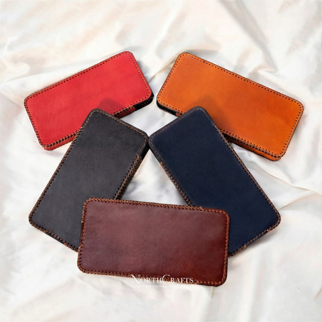Personalized Handcrafted Leather Phone Sleeve for iPhone 15 Series, iPhone 14 Series & iPhone 13 Series – NorthCrafts