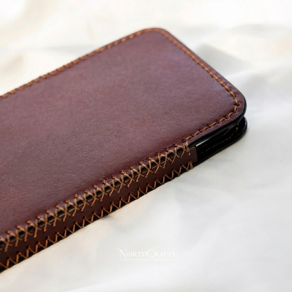 Personalized Handcrafted Leather Phone Sleeve for iPhone 15 Series, iPhone 14 Series & iPhone 13 Series – NorthCrafts