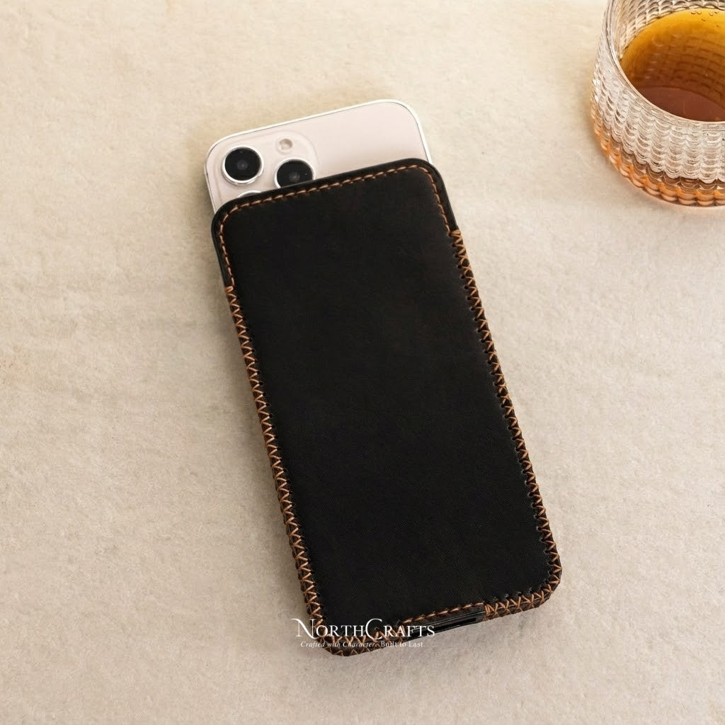 Personalized Handcrafted Leather Phone Sleeve for iPhone 15 Series, iPhone 14 Series & iPhone 13 Series – NorthCrafts