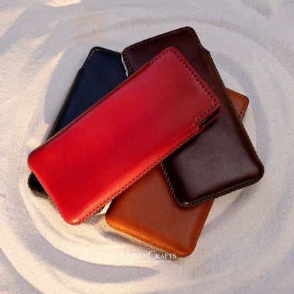 Leather Phone Sleeve Case for iPhone 17, 16, 15 & 14 Series – Personalized Handmade – NorthCrafts | NorthCrafts