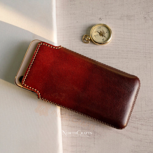Leather Phone Sleeve Case for iPhone 17, 16, 15 & 14 Series – Personalized Handmade – NorthCrafts | NorthCrafts