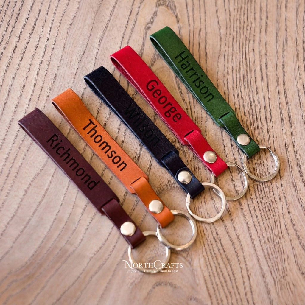 Leather Wristlet Loop Keychain with Coordinates – Personalized Handmade – NorthCrafts | NorthCrafts