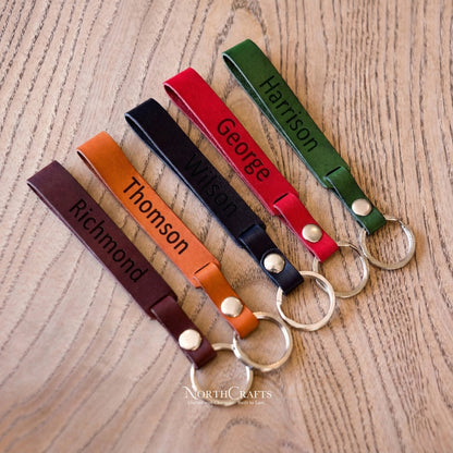 Leather Wristlet Loop Keychain with Coordinates – Personalized Handmade – NorthCrafts | NorthCrafts