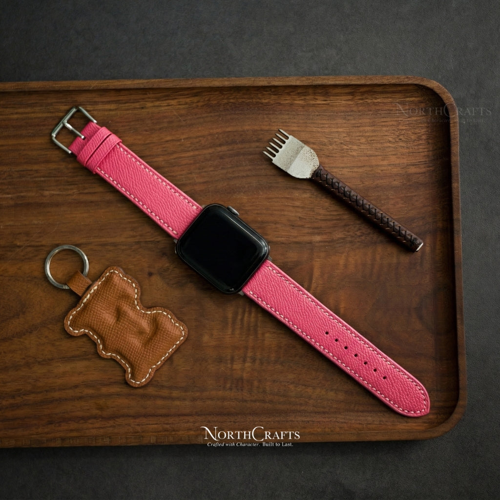 Personalized Handcrafted Mallow Pink Leather iWatch Band (38mm–49mm) for Apple Watch Series SE2, 11, 10, 9, 8 & 7 – NorthCrafts