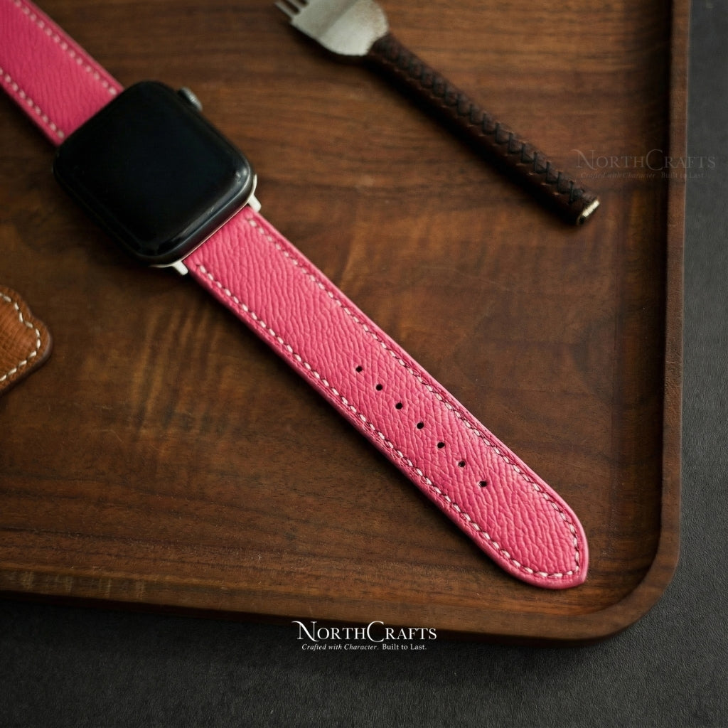 Personalized Handcrafted Mallow Pink Leather iWatch Band (38mm–49mm) for Apple Watch Series SE2, 11, 10, 9, 8 & 7 – NorthCrafts