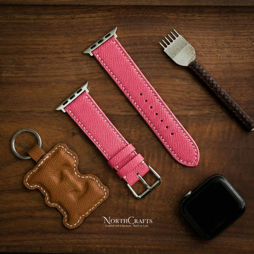 Personalized Handcrafted Mallow Pink Leather iWatch Band (38mm–49mm) for Apple Watch Series SE2, 11, 10, 9, 8 & 7 – NorthCrafts