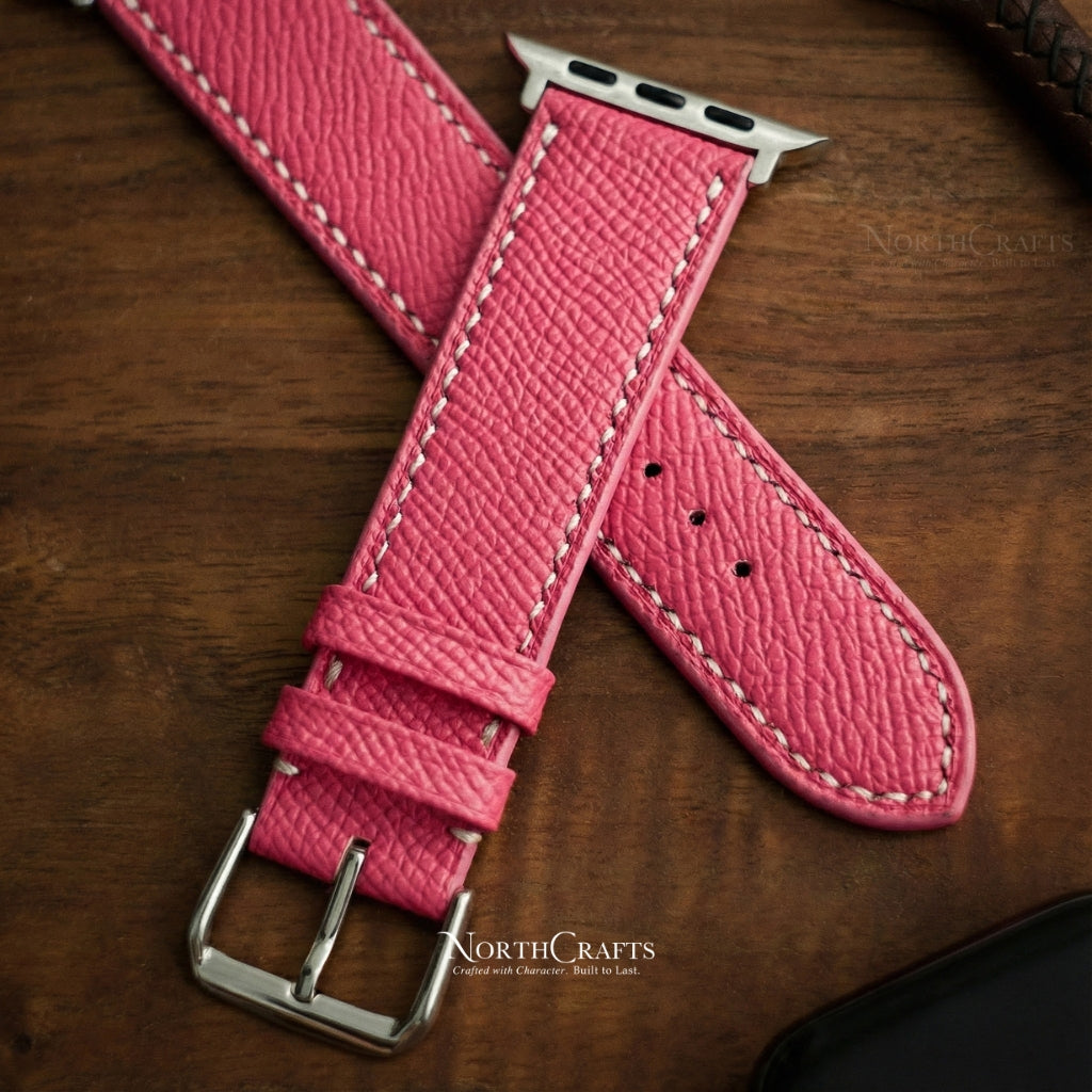 Personalized Handcrafted Mallow Pink Leather iWatch Band (38mm–49mm) for Apple Watch Series SE2, 11, 10, 9, 8 & 7 – NorthCrafts