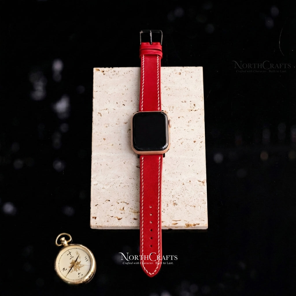 Personalized Handcrafted Red Leather iWatch Band (38mm–49mm) – NorthCrafts