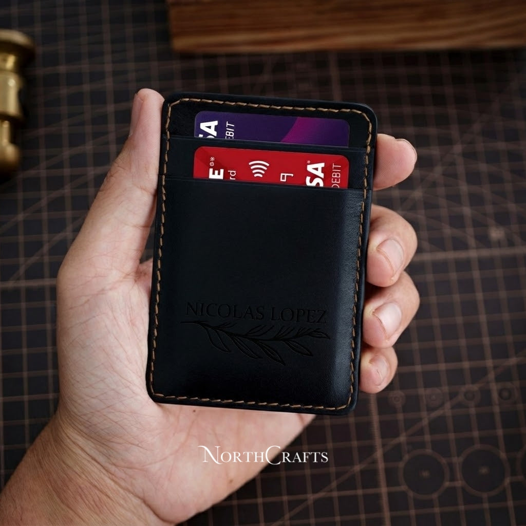 Personalized Handcrafted Vertical Leather Card Holder Wallet – NorthCrafts