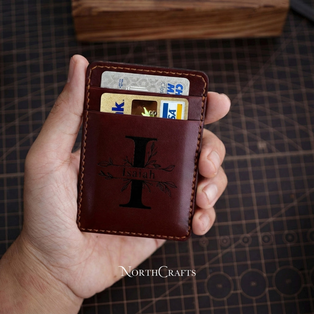 Personalized Handcrafted Vertical Leather Card Holder Wallet – NorthCrafts