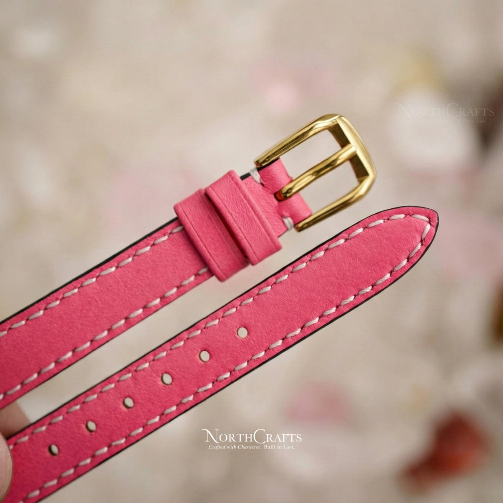 Pink Leather Watch Band for Women (8mm–14mm) – Personalized Handmade – NorthCrafts | NorthCrafts