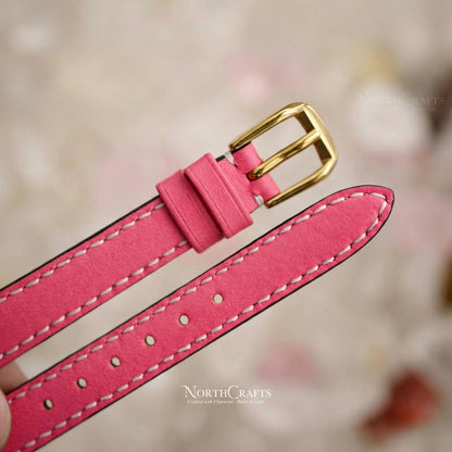 Pink Leather Watch Band for Women (8mm–14mm) – Personalized Handmade – NorthCrafts | NorthCrafts