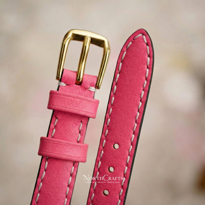 Pink Leather Watch Band for Women (8mm–14mm) – Personalized Handmade – NorthCrafts | NorthCrafts