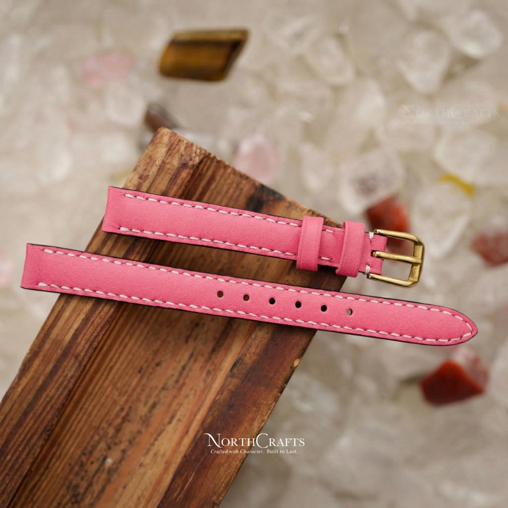 Pink Leather Watch Band for Women (8mm–14mm) – Personalized Handmade – NorthCrafts | NorthCrafts
