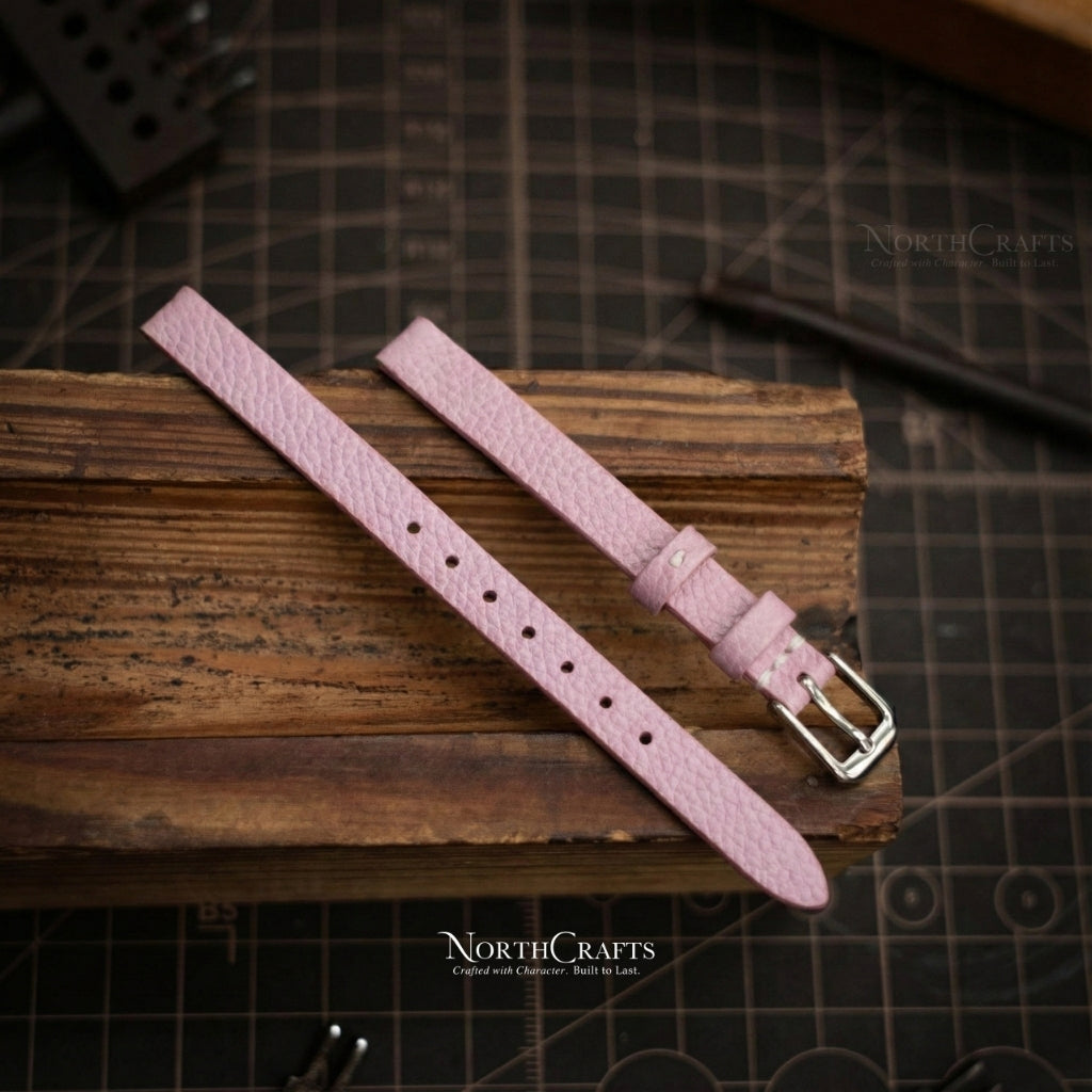 Pink Leather Watch Strap for Women (8mm–14mm) – Personalized Handmade – NorthCrafts | NorthCrafts