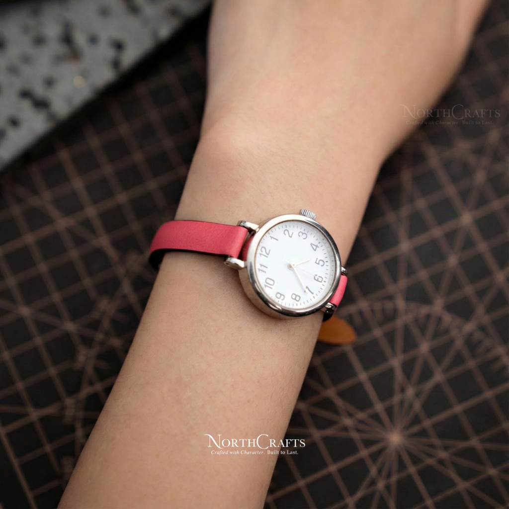 Pink Leather Watch Strap for Women (8mm–14mm) – Personalized Handmade – NorthCrafts | NorthCrafts
