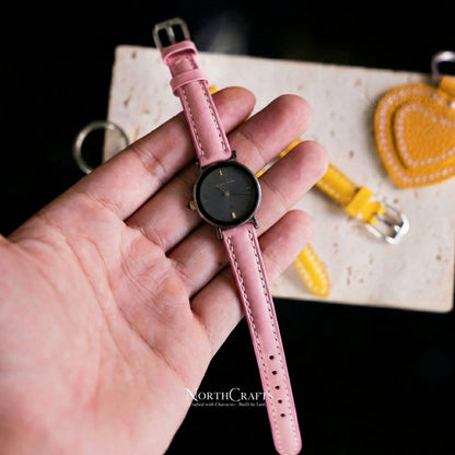 Pink Leather Watch Strap for Women (8mm–14mm) – Personalized Handmade – NorthCrafts | NorthCrafts