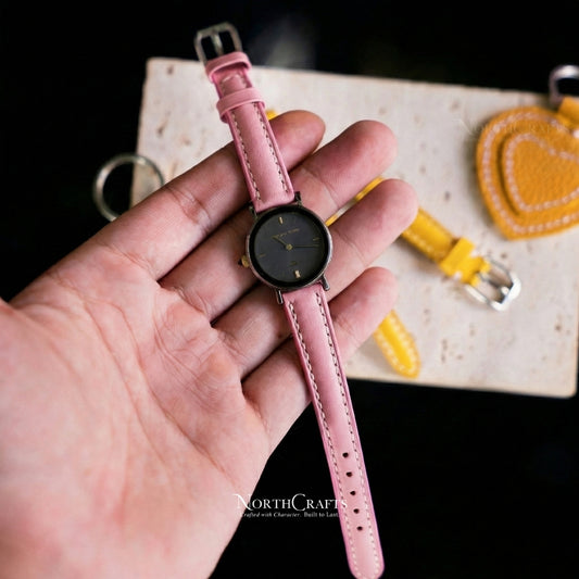 Pink Leather Watch Strap for Women (8mm–14mm) – Personalized Handmade – NorthCrafts | NorthCrafts
