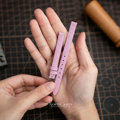 Pink Leather Watch Strap for Women (8mm–14mm) – Personalized Handmade – NorthCrafts | NorthCrafts