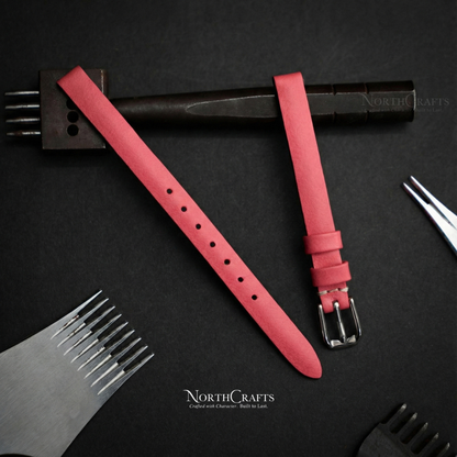 Pink Leather Watch Strap for Women (8mm–14mm) – Personalized Handmade – NorthCrafts | NorthCrafts