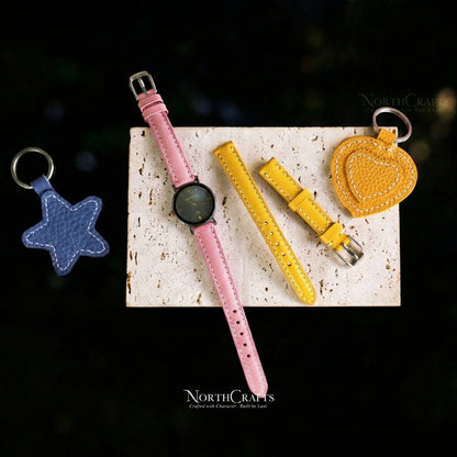 Pink Leather Watch Strap for Women (8mm–14mm) – Personalized Handmade – NorthCrafts | NorthCrafts