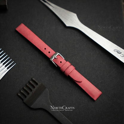 Pink Leather Watch Strap for Women (8mm–14mm) – Personalized Handmade – NorthCrafts | NorthCrafts