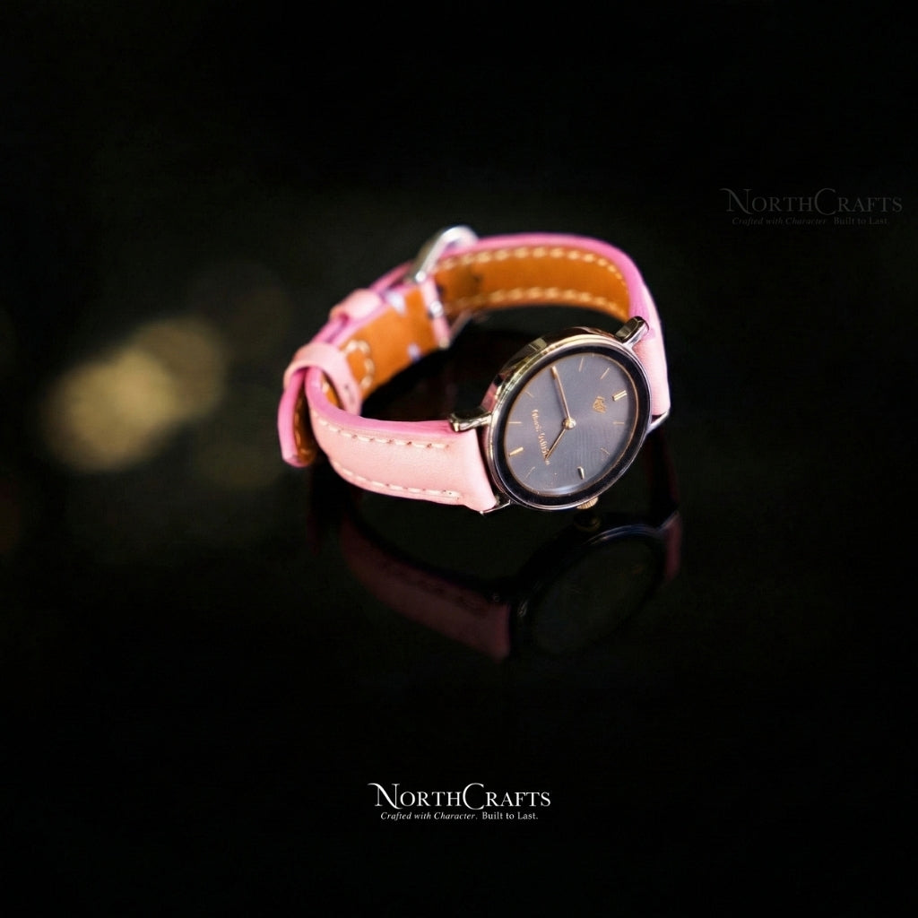 Pink Leather Watch Strap for Women (8mm–14mm) – Personalized Handmade – NorthCrafts | NorthCrafts