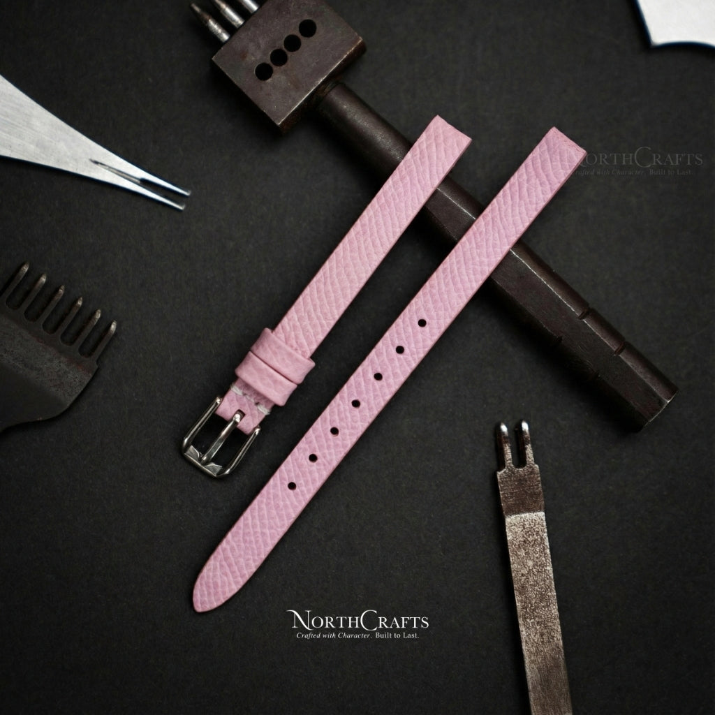 Pink Leather Watch Strap for Women (8mm–14mm) – Personalized Handmade – NorthCrafts | NorthCrafts