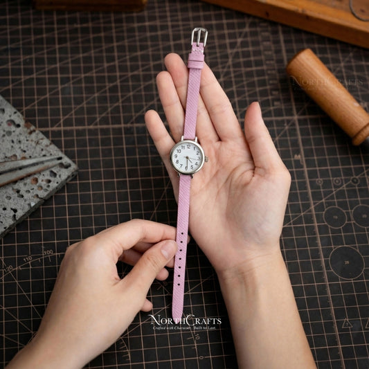 Pink Leather Watch Strap for Women (8mm–14mm) – Personalized Handmade – NorthCrafts | NorthCrafts