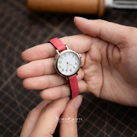 Pink Leather Watch Strap for Women (8mm–14mm) – Personalized Handmade – NorthCrafts | NorthCrafts