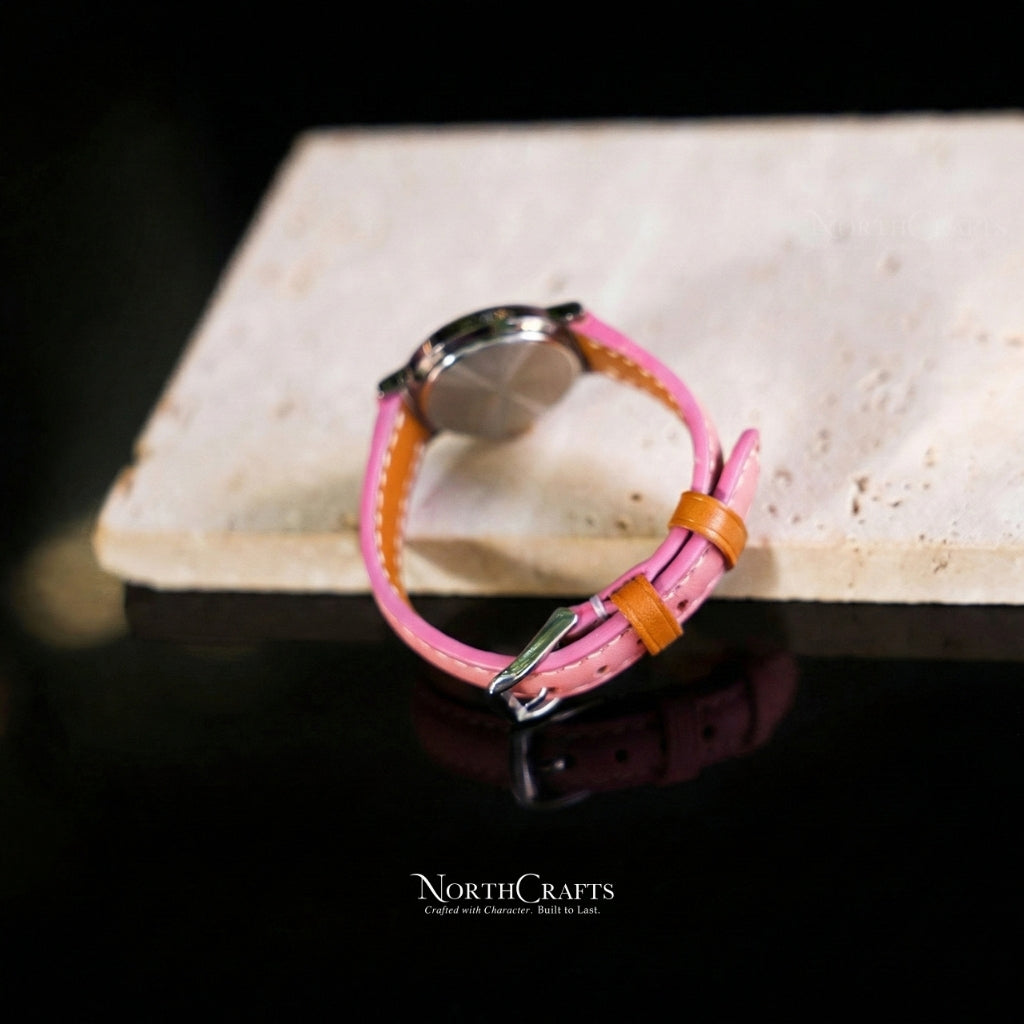 Pink Leather Watch Strap for Women (8mm–14mm) – Personalized Handmade – NorthCrafts | NorthCrafts