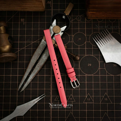 Pink Leather Watch Strap for Women (8mm–14mm) – Personalized Handmade – NorthCrafts | NorthCrafts