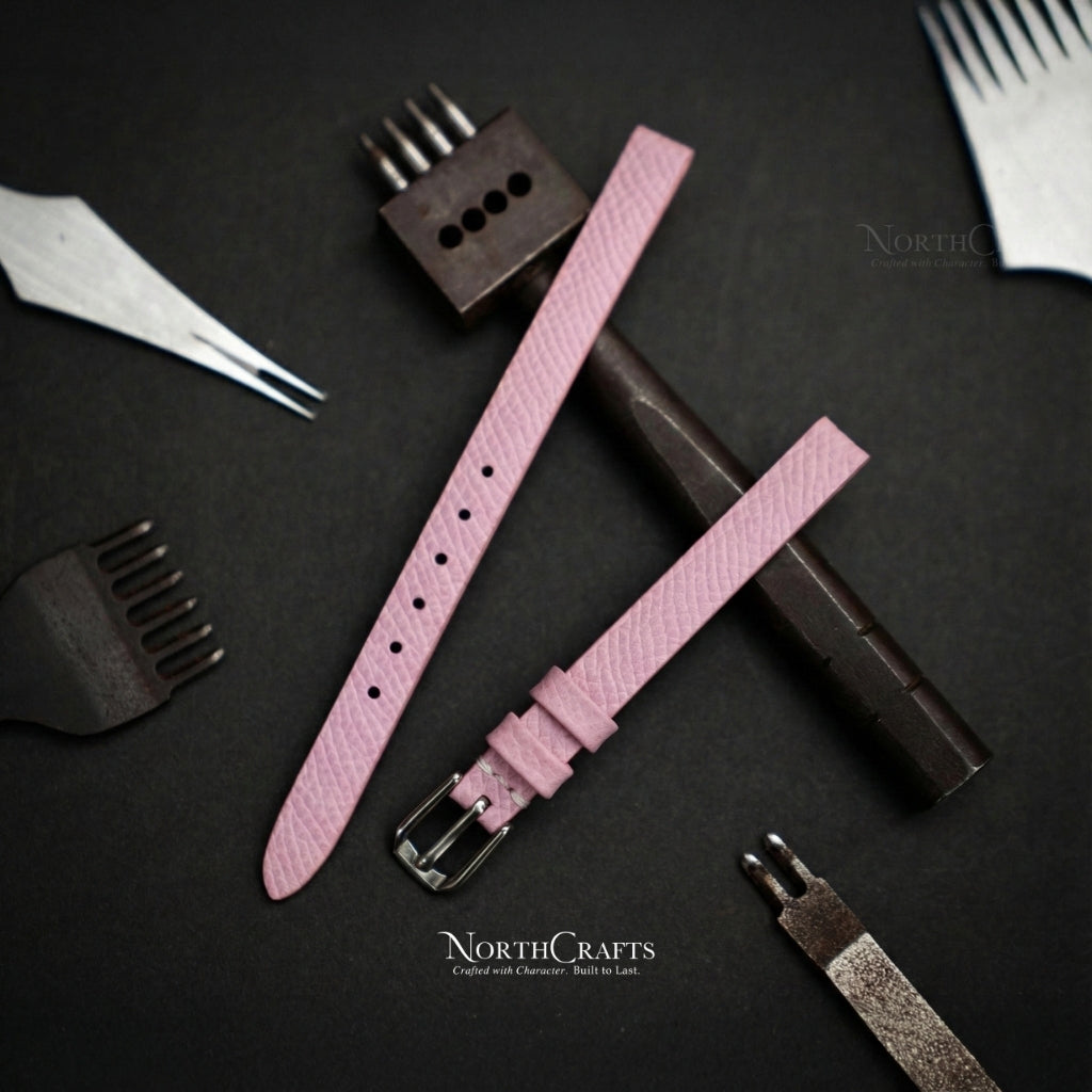 Pink Leather Watch Strap for Women (8mm–14mm) – Personalized Handmade – NorthCrafts | NorthCrafts