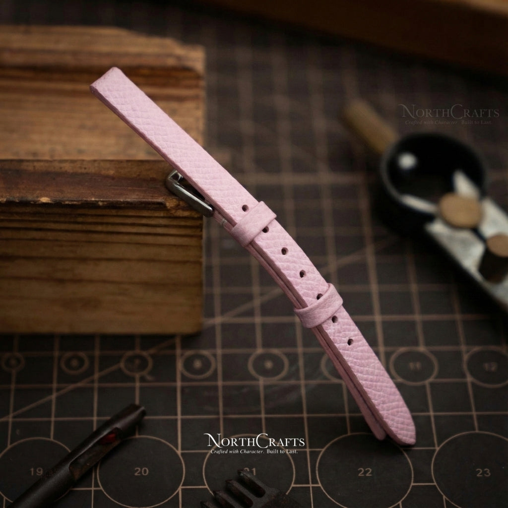 Pink Leather Watch Strap for Women (8mm–14mm) – Personalized Handmade – NorthCrafts | NorthCrafts