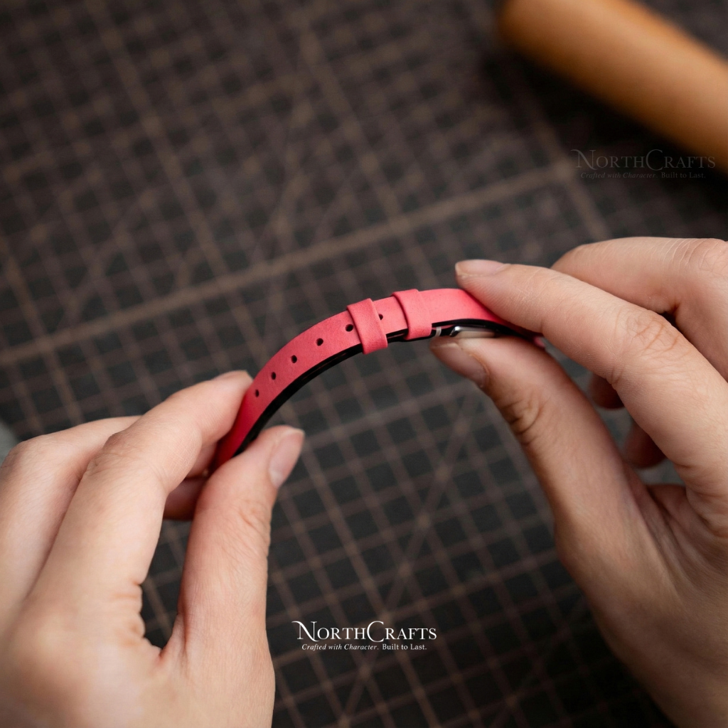 Pink Leather Watch Strap for Women (8mm–14mm) – Personalized Handmade – NorthCrafts | NorthCrafts